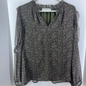 Loft Green, Purple, Pink, White, & Black Long-Sleeved Blouse, Women's Size Large